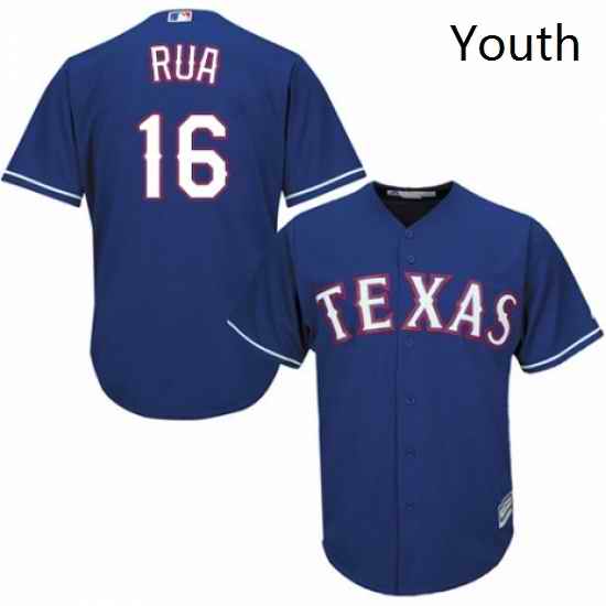 Youth Majestic Texas Rangers 16 Ryan Rua Authentic Royal Blue Alternate 2 Cool Base MLB Jersey